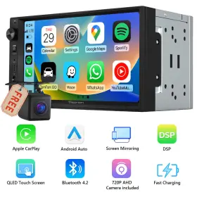 Stcvrax3useumc Eonon Cam 7 Inch Qled Double 2 Din Android Auto Carplay Car Stereo Bluetooth Gps Head Unit