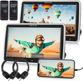 Ricilar 711456234995 Premium 10.5 Inch Dual Screen Portable Dvd Player For Car 2 X