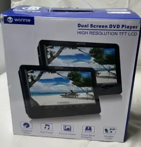 W-1012 Wonnie 10.5 Inch Dual Screen Dvd Player Travel With Extra Av Cord Tested